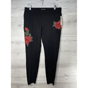 Josh & Arielle Pants Womens 12 Black Floral Embroidered Pull On Stretch Floral